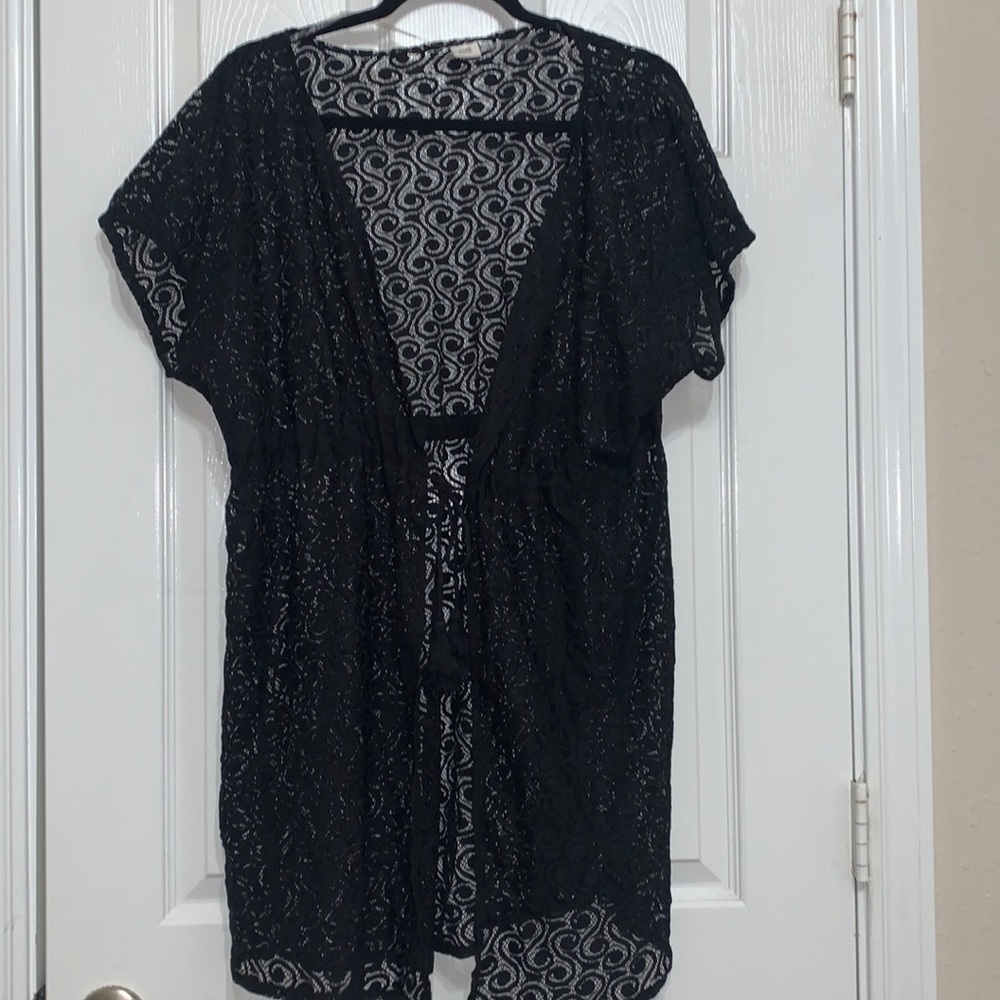 Black Lace Crochet Swim Suit Cover up Kimono